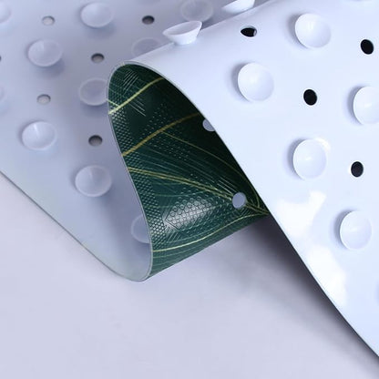 Palm Leaves Bathtub Mat Non Slip 40x16in Palm Leaf Extra Long Bath Mat for Tub Tropical Banana Leaf Plant Anti Slip Shower Mat for Bathroom with Large Drain Holes Suction Cups Quality Bath Mats Decor