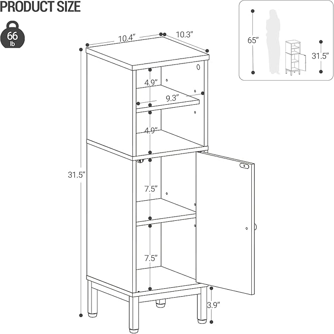 Bathroom Storage Cabinet, Corner Floor Cabinet with Shelves, Customized Door Opening Direction, Bathroom Organizer with Adjustable Shelf for Kitchen, Living, Toilet Paper Cabinet, Black
