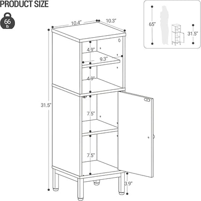 Bathroom Storage Cabinet, Corner Floor Cabinet with Shelves, Customized Door Opening Direction, Bathroom Organizer with Adjustable Shelf for Kitchen, Living, Toilet Paper Cabinet, Black
