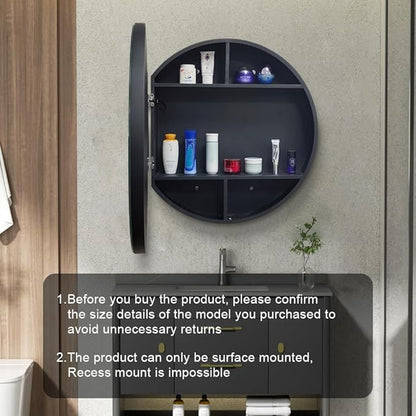 30 inch Round Medicine Cabinet with Lights,Led Medicine Cabinet with Defogger,Illuminated Mirror Cabinet for Bathroom,Dimmable,Defogger,3 Color Temperature 3000k-6500k Black