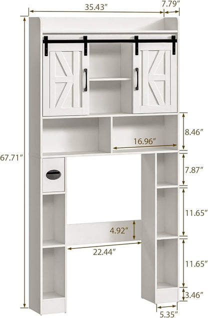 Farmhouse Storage Cabinet Over Toilet with Sliding Doors，Over The Toilet Storage Cabinet, Home Space-Saving Toilet Rack, for Bathroom, Restroom, Laundry.