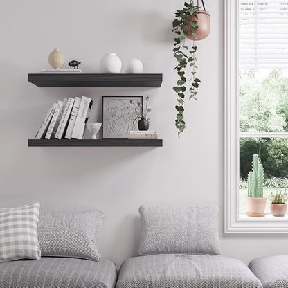 Floating Shelf, Set of 3 Wall Shelf, 36 in W x 12.75 in D x 2 in H Wooden Floating Wall Shelf with Invisible Brackets for Living Room/Bedroom/Bathroom/Kitchen Storage and Decor, Black Wood