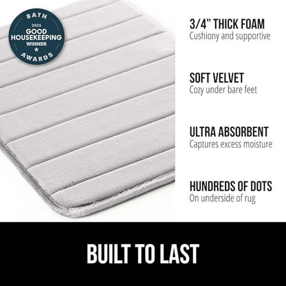 GORILLA GRIP Memory Foam Bath Mat, Soft Absorbent US Designed Bathroom Rug, Gripping Dots Machine Washable Bathmat, Cushioned Floor Mats, Shower Sink Rugs Room Décor Accessories, 60x24 Light Gray