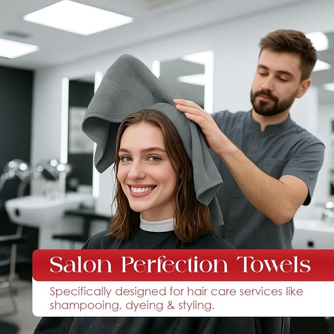 RIVERSIDE Pack of 24 Salon Towels Set – 16 x 26 Inches, 100% Ring Spun Cotton Highly Absorbent and Quick Dry Towels for Salon, Hand, Barber, Gym, Home & Hair Care, Grey