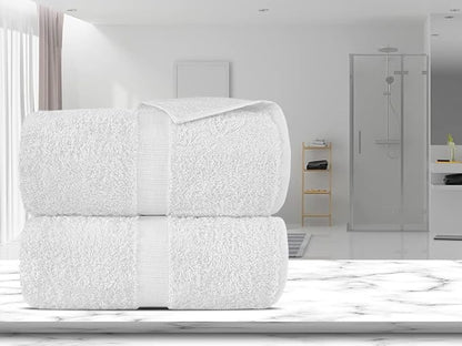 Towel Bazaar Premium Cotton Super Soft and Absorbent Turkish Towels (2-Piece Bath Sheet Towel, White)