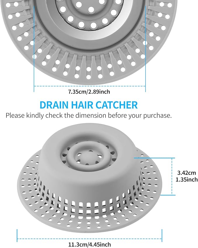 Shower Drain Hair Catcher, Bathtub Drain Cover Hair Trap Strainer Upgraded Protector with Silicone & Stainless Metal Designed for Pop-Up and Regular, Effective Without Slowing Drainage