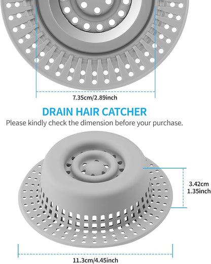 Shower Drain Hair Catcher, Bathtub Drain Cover Hair Trap Strainer Upgraded Protector with Silicone & Stainless Metal Designed for Pop-Up and Regular, Effective Without Slowing Drainage