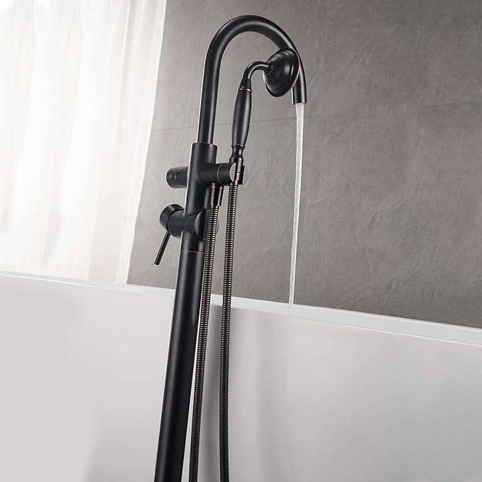 Tub Filler Freestanding Bathtub Faucet Oil Rubbed Bronze Floor Mounted Brass Bathroom Tub Faucets with Hand Shower