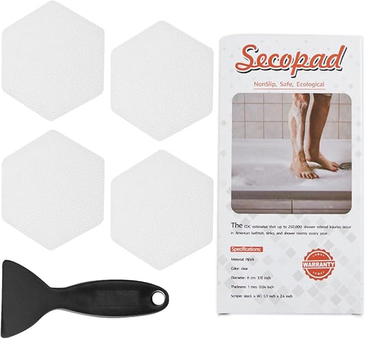 Bathtub Stickers Non-Slip, 12 PCS White Hexagon Safety Shower Treads Adhesive Appliques with Premium Scraper