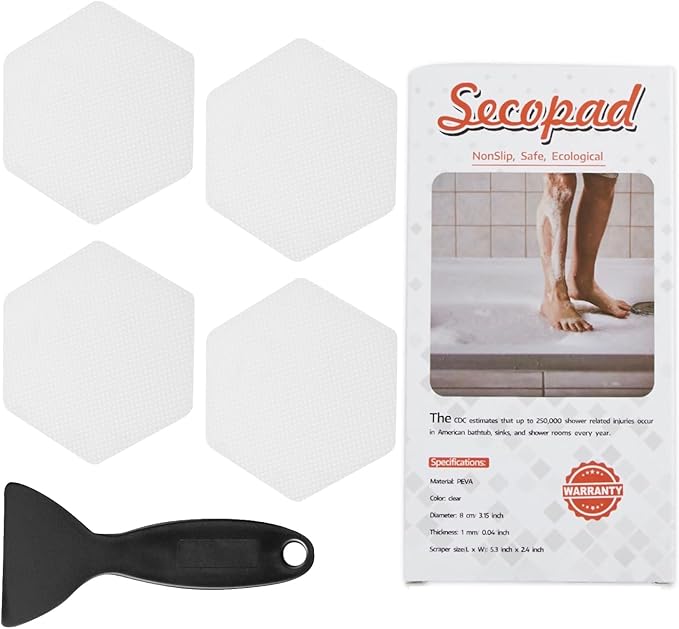 Bathtub Stickers Non-Slip, 24 PCS Hexagon White Safety Shower Treads Adhesive Appliques with Premium Scraper
