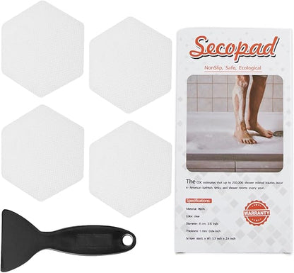 Bathtub Stickers Non-Slip, 24 PCS Hexagon White Safety Shower Treads Adhesive Appliques with Premium Scraper