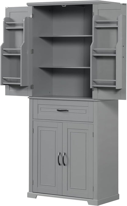 Favfurish 72" Tall Bathroom Storage Cabinet with Doors and Drawer,Modern Linen Cabinets w/Adjustable Shelves & Door Storage Rack,Freestanding Organizer for Bath Room,Study,Office,Kitchen Grey