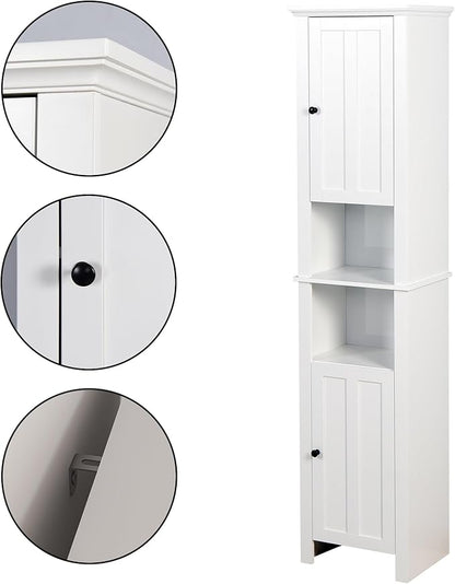 Tall Bathroom Storage Cabinet with Adjustable Shelves,66.92" H Slim 1-Door Freestanding Cabinet for Small Spaces, Bathroom,Kitchen, Living Room,White (Farmhouse)