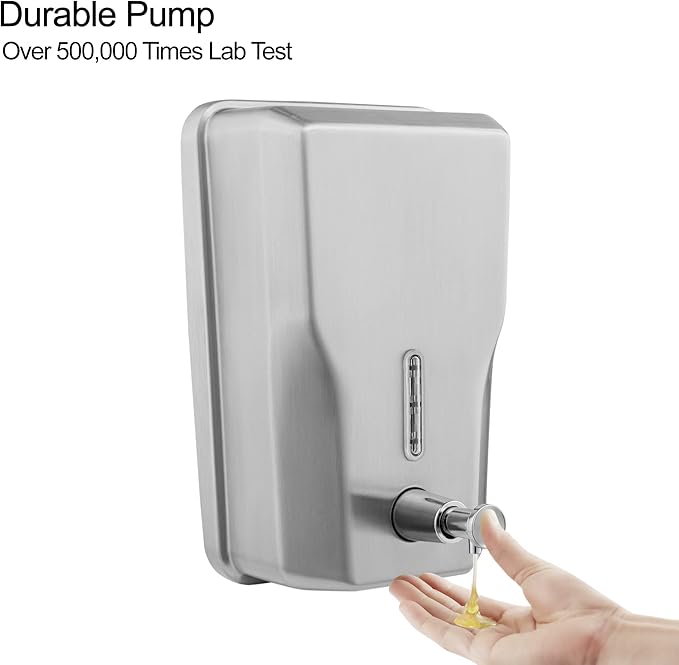 Wall Mount Stainless Steel Soap Dispenser for Bathroom, 48oz (1400ml) Commercial Wall Mounted Metal Liquid Refillable Hand Soap Dispenser