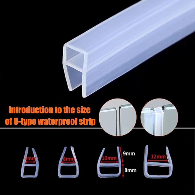 Frameless Soft Shower Door Sweep Seal Drip Rail, Glass Shower Silicone Door Seal Strip,Weatherproof Silicone Seal Fit for Glass (U Type, 6mm (1/4"))