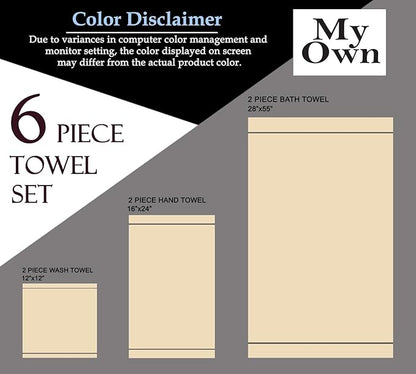 MyOwn Ultra Soft 6 Pack Cotton Towel Set, Contains 2 Bath Towels 28x55 inch, 2 Hand Towels 16x24 inch & 2 Wash Coths 12x12 inch, Ideal Everyday use, Compact & Lightweight - Pink