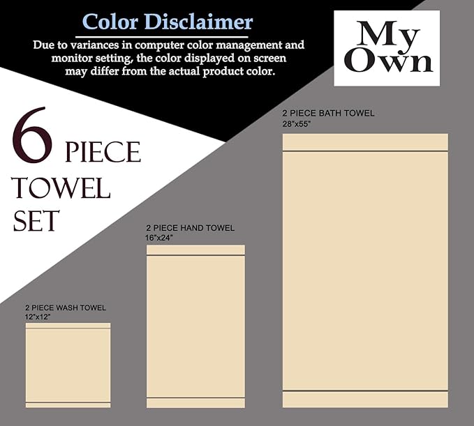 MyOwn Ultra Soft 6 Pack Cotton Towel Set, Contains 2 Bath Towels 28x55 inch, 2 Hand Towels 16x24 inch & 2 Wash Coths 12x12 inch, Ideal Everyday use, Compact & Lightweight - White