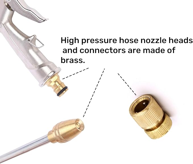 Hose Sprayer Nozzle Heavy Duty, High Pressure Hose Nozzle Water Adjustable Spray Gun Metal Brass Hose Attachment for Washing car, Cleaning, Watering Plants, lawn, Outdoor Gardening.