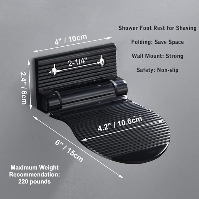 Shower Foot Rest for Shaving, Wall Mounted Folding Foot Stand for Bathroom, Black Metal