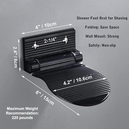Shower Foot Rest for Shaving, Wall Mounted Folding Foot Stand for Bathroom, Black Metal