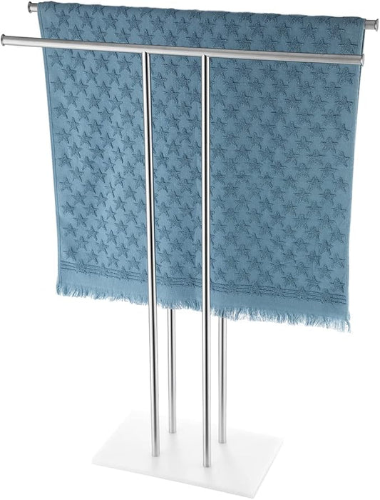 JQK Bath Towel Holder Stand Brushed, 30 Inch Free Standing Double Towel Rack Shelf for Bathroom Floor, Brushed Steel, BTH100L30-WN