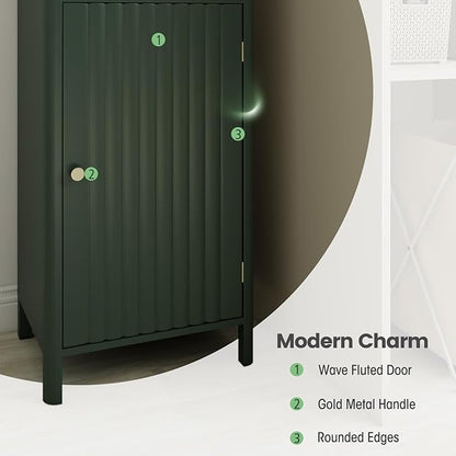 Tangkula 67" Tall Bathroom Cabinet, Narrow Floor Cabinet w/Fluted Door, 3 Open Shelves & 1 Drawer, Freestanding Storage Organizer w/Adjustable Shelf & Anti-tip Kit for Kitchen, Living Room (Green)