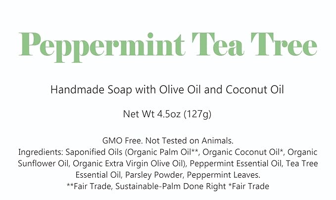 3 Pk Peppermint Tea Tree Organic Soap Bars, Handmade in USA, Natural & Cruelty Free (3 Pack, Peppermint Tea Tree)