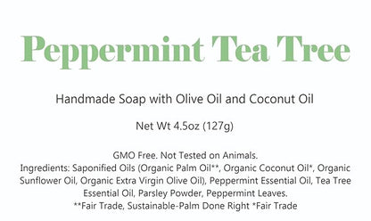 3 Pk Peppermint Tea Tree Organic Soap Bars, Handmade in USA, Natural & Cruelty Free (3 Pack, Peppermint Tea Tree)