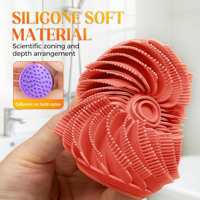 2 in 1 Silicone Body Scrubber & Scalp Scrubber, 2026 Upgrade Handheld Shower Scrubber for Body and Head, Cleansing Skin Brush Gentle Exfoliating and Stress Relax Hair Growth (3 Color)