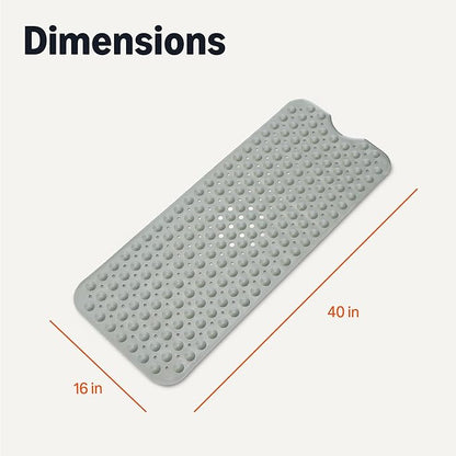 Amazon Basics Non-Slip Bath Mat with Suction Cups for Tub and Shower, 40" x 16", Grey