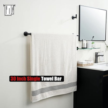 JQK Black Bath Towel Bar, 33 Inch 304 Stainless Steel Thicken 0.8mm Towel Rack Bathroom, Towel Holder Matte Black Wall Mount, Useable Length 30 Inch 2 Pack, TB110L30-PB-P2