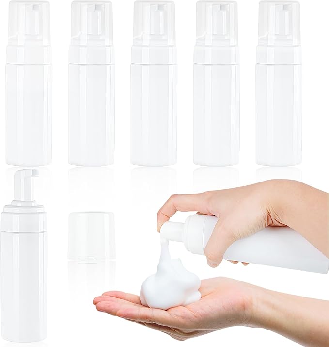 Foam Pump Bottle 150ml/5 oz Empty Plastic Foam Dispenser Pump Bottle Travel Large Refillable BPA Free Lotion Bottles for Shampoo Shower Hand Soap Foaming (6 Pack) White