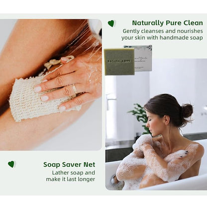 Natural Amor Green Spa Gift Set for Women, Peppermint Forest Bath Gift for her,5pc Bath & Body Gift Including Soap Bar, Candle, Bath Bomb