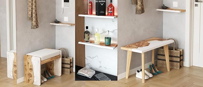 RWA Straight Edge Floating Shelf – Unique Wood Floating Shelf for Wall Decor, Living Room, Bedroom, or Bathroom – Sleek Decorative Wall Shelves for Home & Office (Straight/Platinum, Small - 12x6)