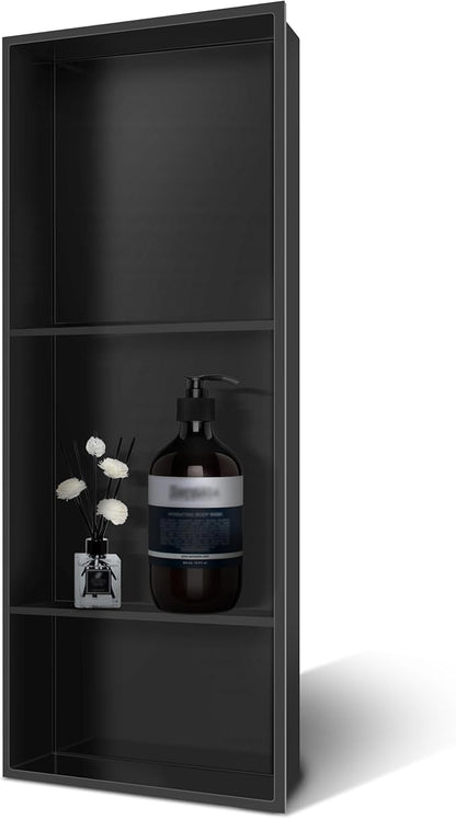 30" X 12" Stainless Steel Shower Niche Insert Tile Ready, Niche for Shower Wall, 3-Tier Recessed Shelves No Tile Needed for Bathroom Storage, Matte Black