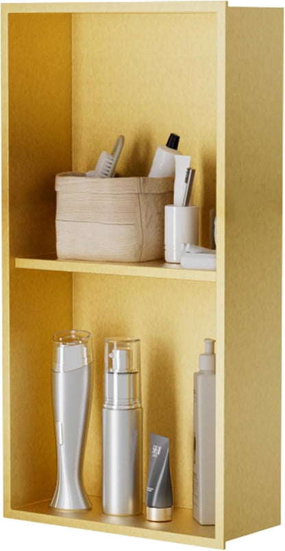 Non Tile Tube Niche Boxes for Showers,Bathroom Niche Double Shelves,Stainless Steel(Gold, 24 * 12 in)