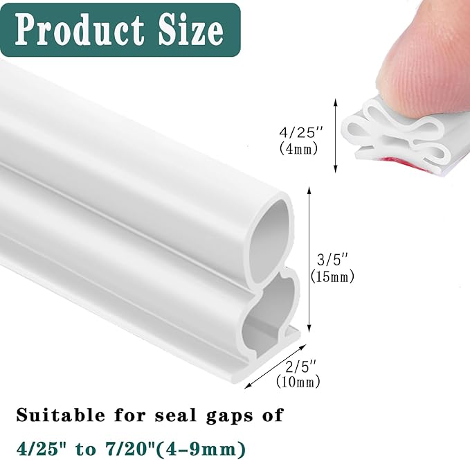 Door Seal Strip for Door Frame, Rubber Weather Stripping Door Seal, Self-Adhesive Extra Thick Insulation Strip, Soundproofing, Dustproof, Large Gap Filler (White, 20 Ft)