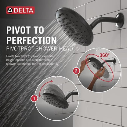 Delta PivotPro Matte Black Rain Showerhead, Single Setting 7 Inch Round Shower Head, Showerheads, 1.75 GPM Flow Rate, Matte Black 75103BL