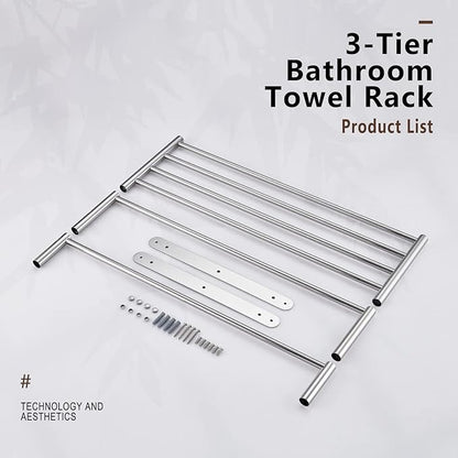 KOKOSIRI Storage Organizer Shelf Wall Mounted Double Towel bar with Shelf Bathroom Towel Rack Double Towel Rack, Polished Chrome, B5003CH