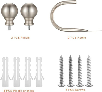Double Curtain Rod, Adjustable 1 inch Double Drapery Rod Rods for Windows and Doors with Ball Round Finials and Brackets Set (Nickel Curtain Hooks, Standard)