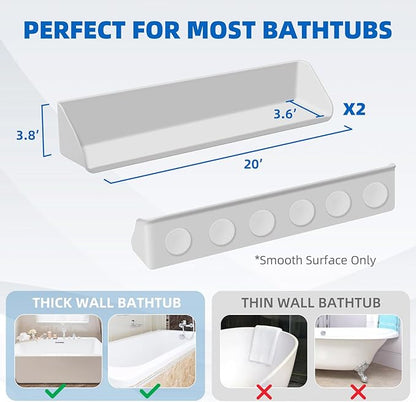 Splash Guard for Bathtub, 3.8" x 3.6" Silicone Bath Tub Splash Guard with 6 Suction Cups, Bathtub SplashGuard Play Shelf Area for Kids with 3°Drainage Slope for Faster Drying - 2 Packs White