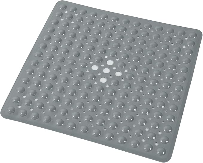 Anti-Slip Bathtub Shower mat, 20.8×20.8（Approximately 53×53cm） inch Soft Oversized Machine Washable Non-Slip Bathtub mat with Drainage Holes, Bathroom Floor Suction Cup.（1-Opaque Gray）