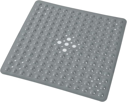 Anti-Slip Bathtub Shower mat, 20.8×20.8（Approximately 53×53cm） inch Soft Oversized Machine Washable Non-Slip Bathtub mat with Drainage Holes, Bathroom Floor Suction Cup.（1-Opaque Gray）