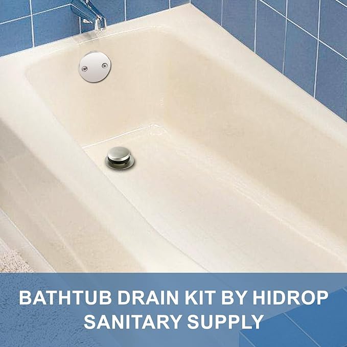 Brushed Nickel Tub Drain Tip-Toe Tub Trim Set Conversion Kit Assembly, Hidrop Bathtub Drain Replacement Trim Kit with 2-Hole Overflow Faceplate and Universal Fine/Coarse Thread, Brushed Nickel
