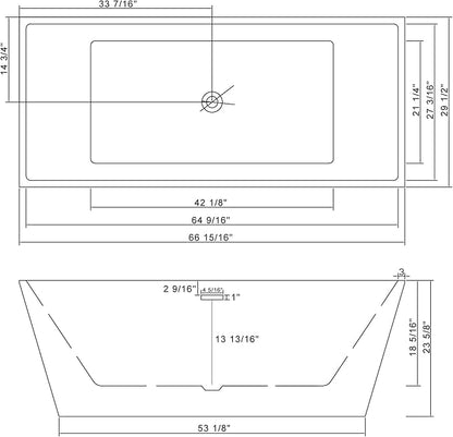 Logmey 67 Inch Bathtub White Acrylic Freestanding Rectangle Deep Soaking Tub with Chrome Drain & Overflow Assembly for Classic and Modern Bathrooms