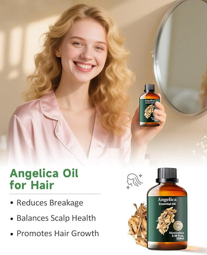 Angelica Root Essential Oil Pure Mumianhua Natural Angelica Oil for Diffuser, Aromatherapy, Skin, Hair, Massage & Candle Making 3.38 Fl Oz