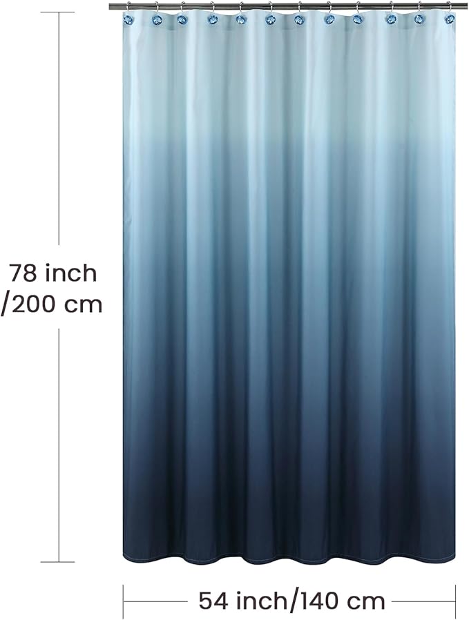 Long Stall Fabric Shower Curtain, Blue Ombre Microfiber Cloth Shower Curtains for Bathroom, Modern Waterproof Bathroom Curtains, 54" W x 78" H