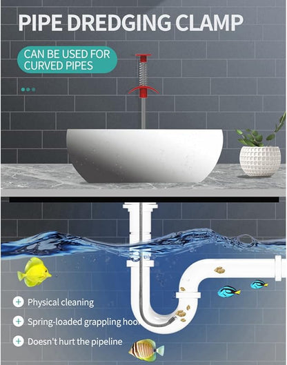 63 inch Drain Clog Remover Flexible Snake Sink Hair Cleaner Toilet Shower Drain Hair Catcher Extra Strength Grabber Claw Pick Up Reacher Tool With 4 Claws For Bathroom Bathtub + Silicone Sink Strainer