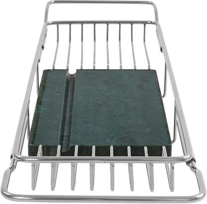 Bathtub Tray Caddy for Luxury Bath, Stainless Steel 26.8-35.4 in Expandable Extra Wide Bath Tub Tray with Natural Marble and Mobile/Tablet Stand, Ideal for Home Spa Lovers (Silver + Green)