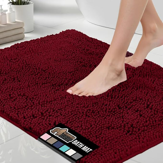 GORILLA GRIP Bath Rug Mat 48x17, Soft Absorbent Chenille, Quick Dry Microfiber Mats, Rubber Backing Washable Shower Floor Rugs, Bathmat Runner, US Designed Bathroom Home Decor Accessories Burgundy